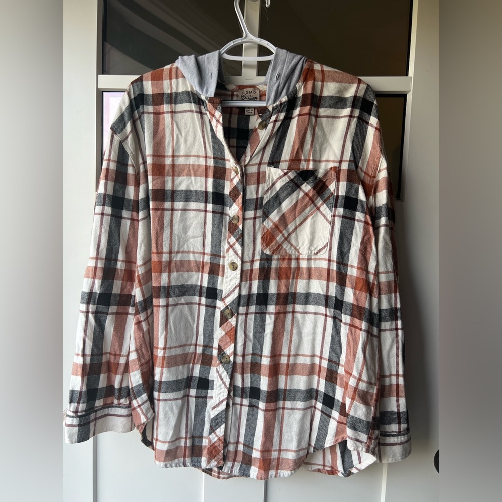 Como Vintage Multicolor Plaid Shirt with Hood